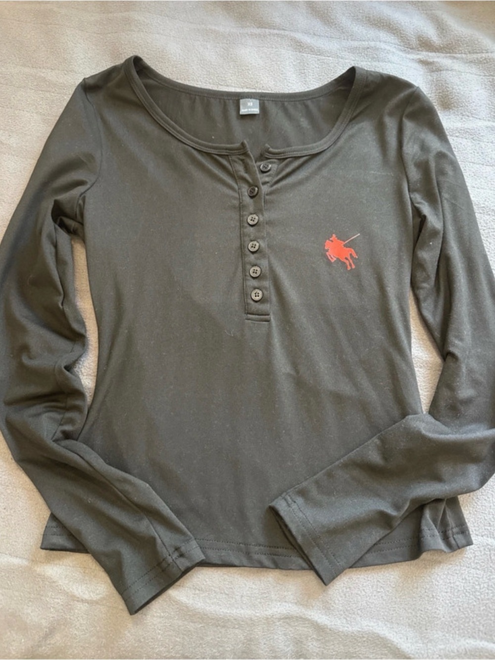 Polo by Ralph Lauren Black Long-Sleeve Henley with Red logo